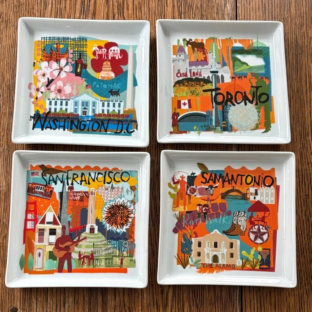 Crate & Barrel Road Trip Sm Appetizer Plates SET Of 4 5.75”